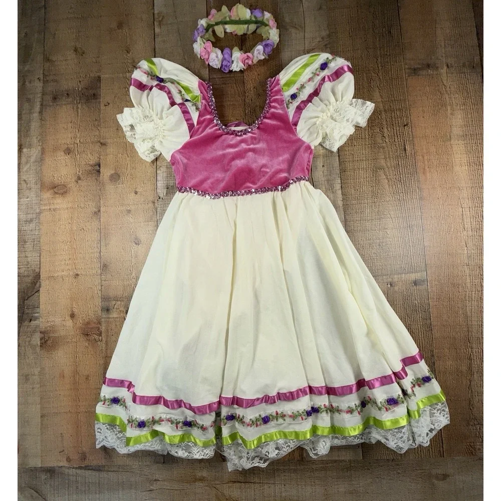 Revolution Dancewear Girls LC Floral Ballet Costume Dress Flower Crown Pink Ivor